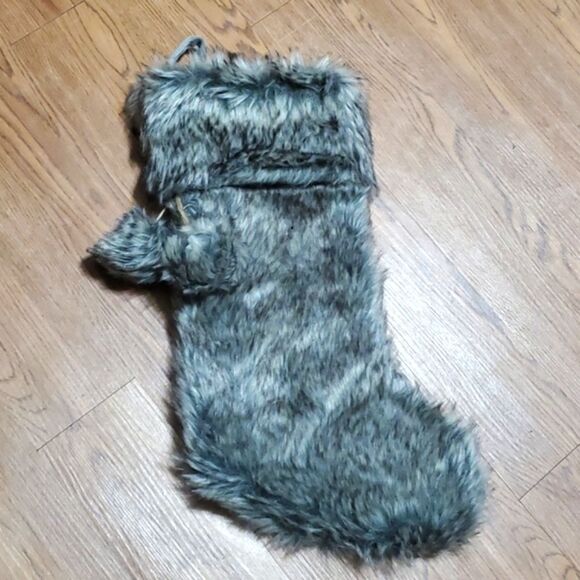 NWOT Smoky Gray Grey Plush Faux Fur Standard Rustic Christmas Stocking - Picture 2 of 4